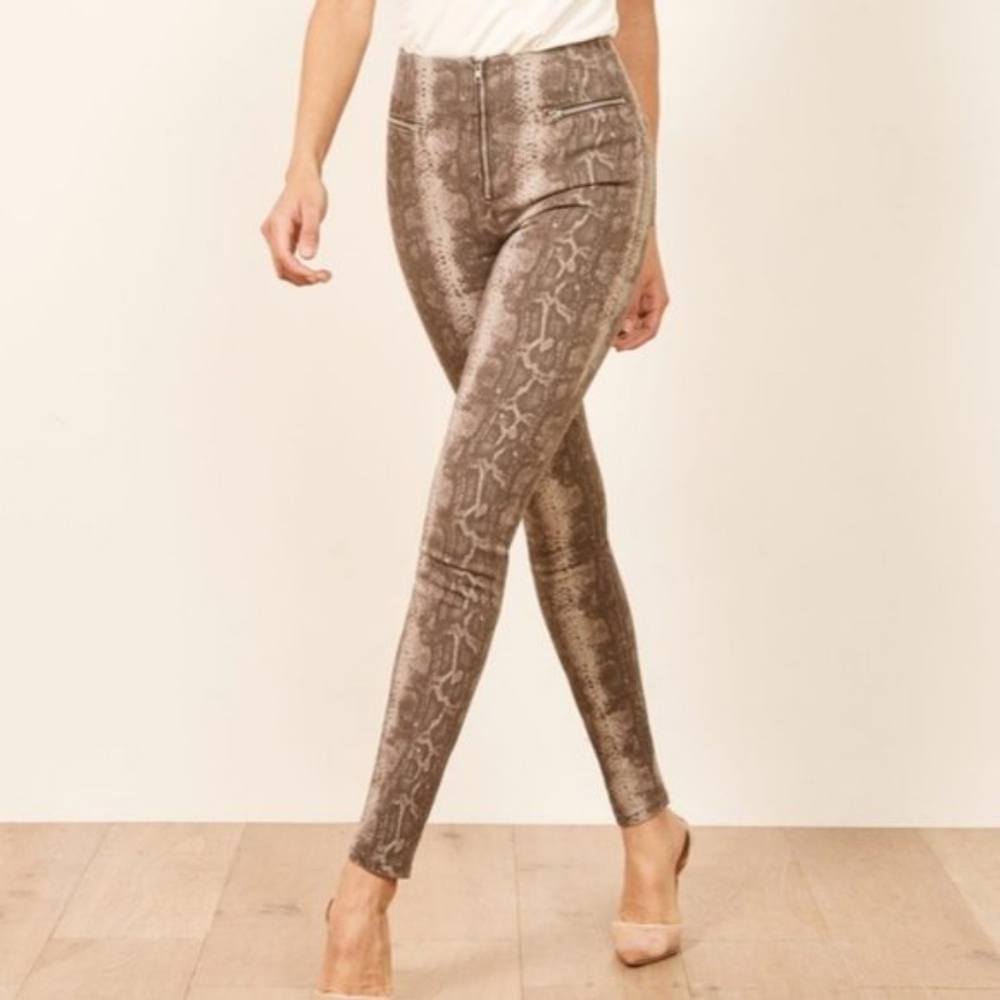Reformation High Rise Snake Print Jeans - Brown
